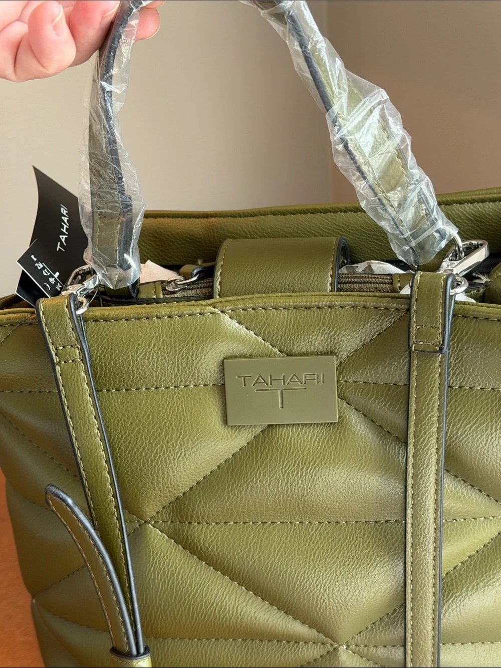 Tahari Olive Quilted Crossbody with Adjustable Strap
